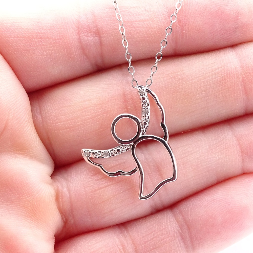 STERLING SILVER CZ FLOATING ANGLE PENDANT & CHAIN